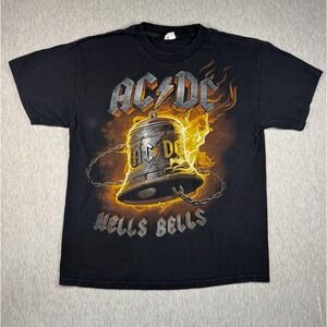 AC DC Hells Bells Graphic Tee Mens Large Black Rock Band Shirt Alstyle